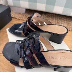 M. Gemi Black Patent Leather Knot Strap Mules